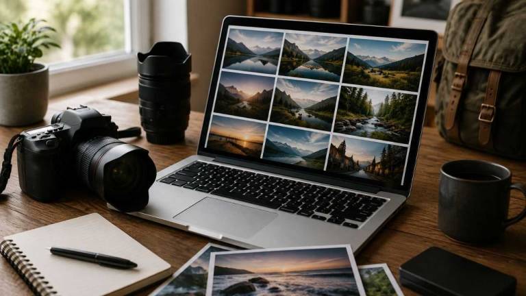 Фотограф працює з камерою та завантажує фотографії на фотостоки для заробітку. Як заробити на фотостоках.