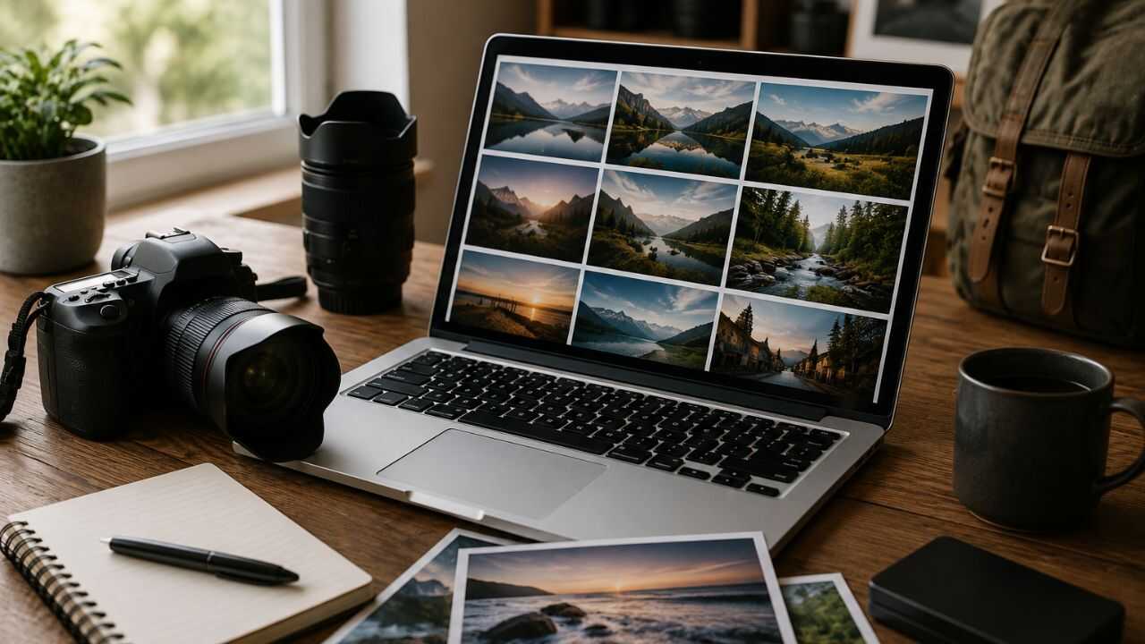 Фотограф працює з камерою та завантажує фотографії на фотостоки для заробітку. Як заробити на фотостоках.