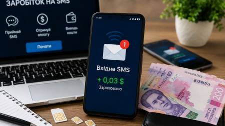 Додатки для заробітку на вхідних SMS. Смартфон, SIM-картки та гроші як ілюстрація заробітку на вхідних SMS