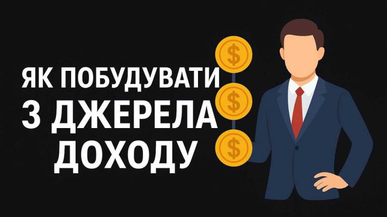 Як побудувати три джерела доходу – бізнес-ілюстрація з чоловіком і трьома монетами